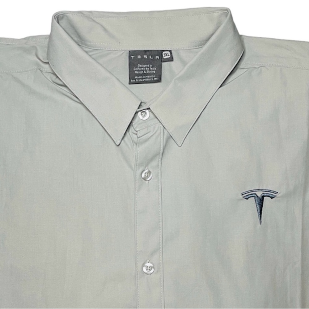 TESLA Shirt Mens 3XL Button Up Gray Embroidered Employee Workwear Long Sleeve